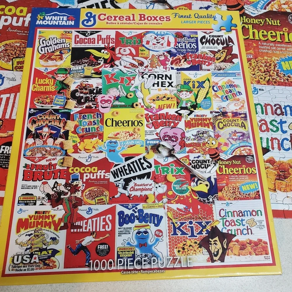 White Mountain 1000 Jigsaw Puzzle GENERAL MILLS CEREAL‎ BOXES Larger Pieces EUC